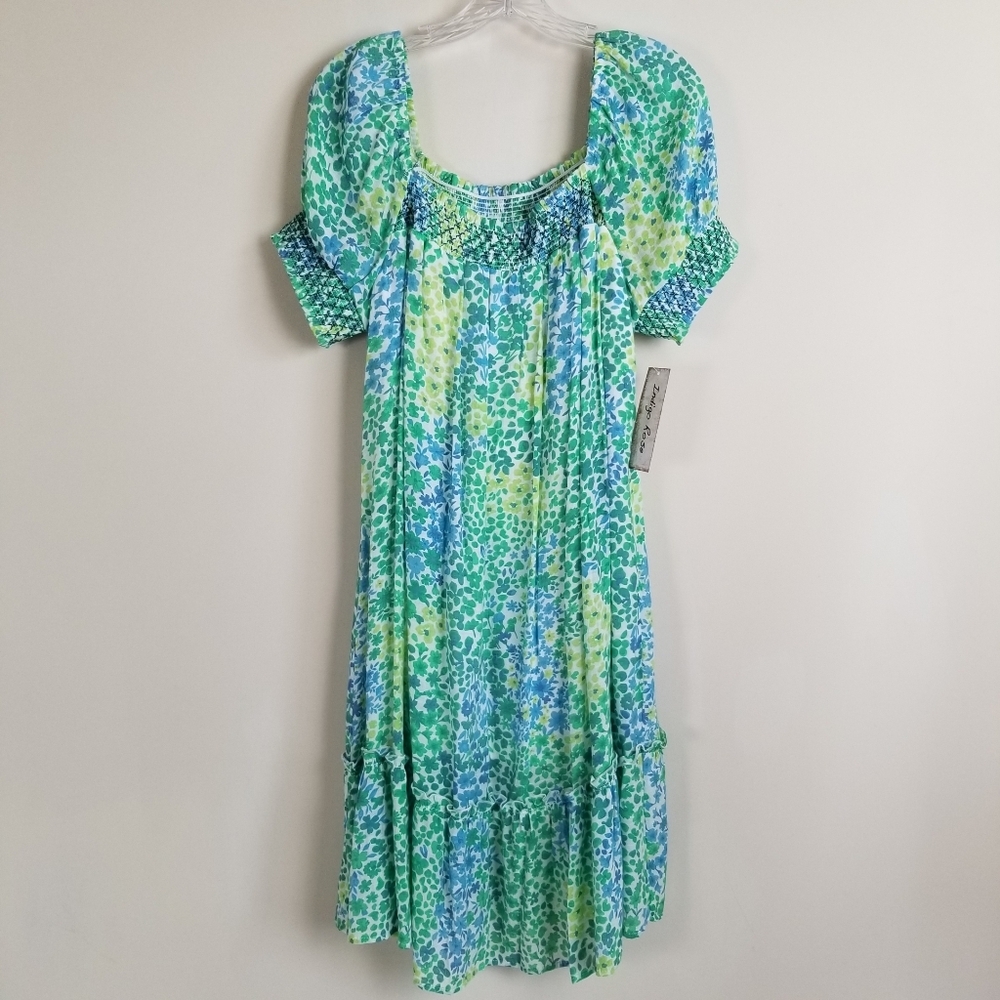 Indigo Rose Floral Square Neck Dress Large NWT